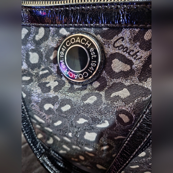 VINTAGE COACH audrey ocelot Metallic sparkly Bling Cheetah Print Shoulder Purse - Picture 14 of 16